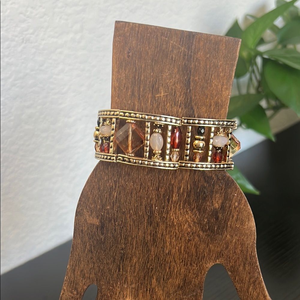 Gold and Brown Geometric Openwork Bracelet